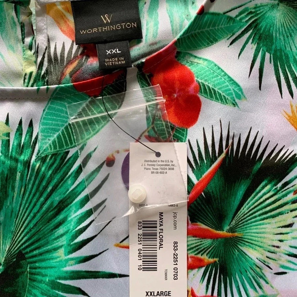 NWT Worthington Maya Floral Ruffle Sleeve Blouse Tropical Size XXL - Picture 6 of 7